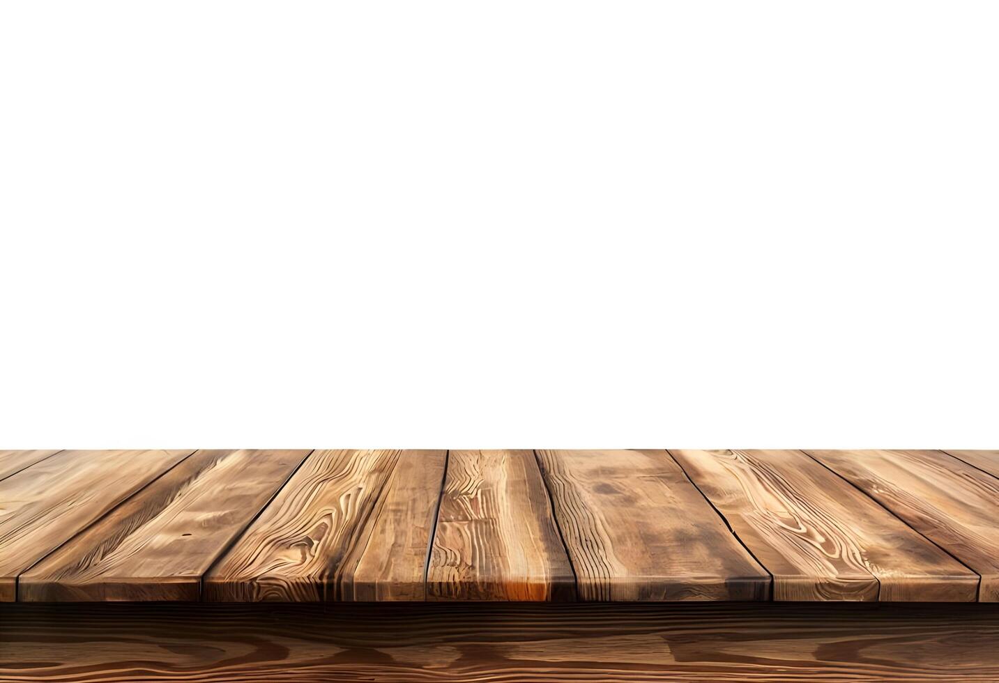 Realistic Wooden Tabletop or Surface Isolated on White Background for Product Display photo