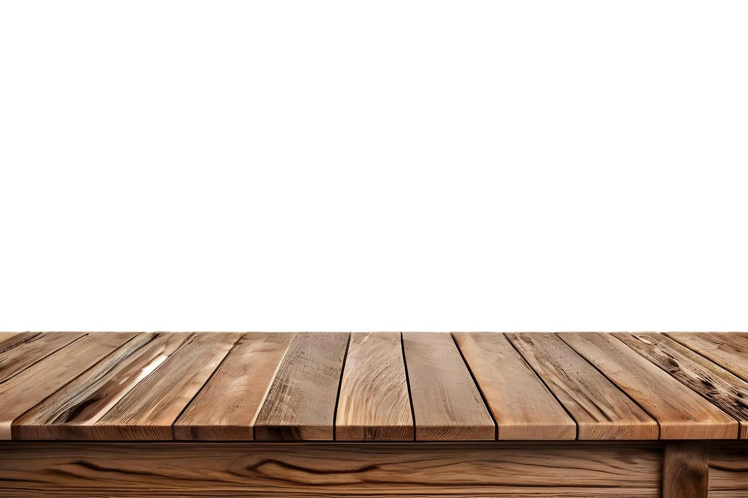 Realistic Wooden Tabletop or Surface Isolated on White Background for Product Display photo