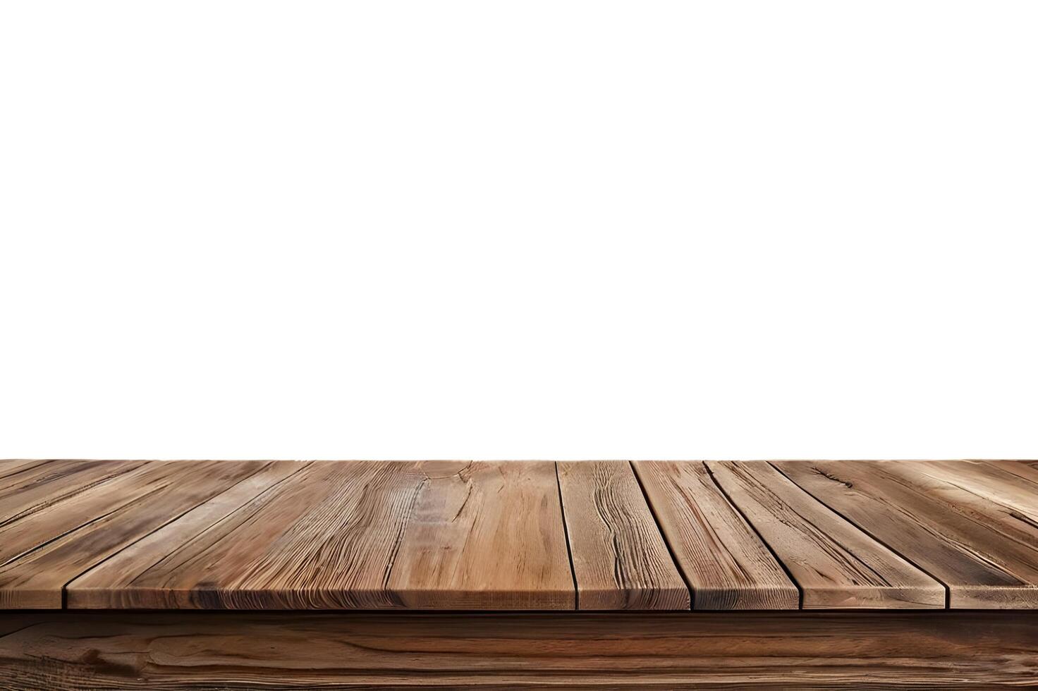 Realistic Wooden Tabletop or Surface Isolated on White Background for Product Display photo