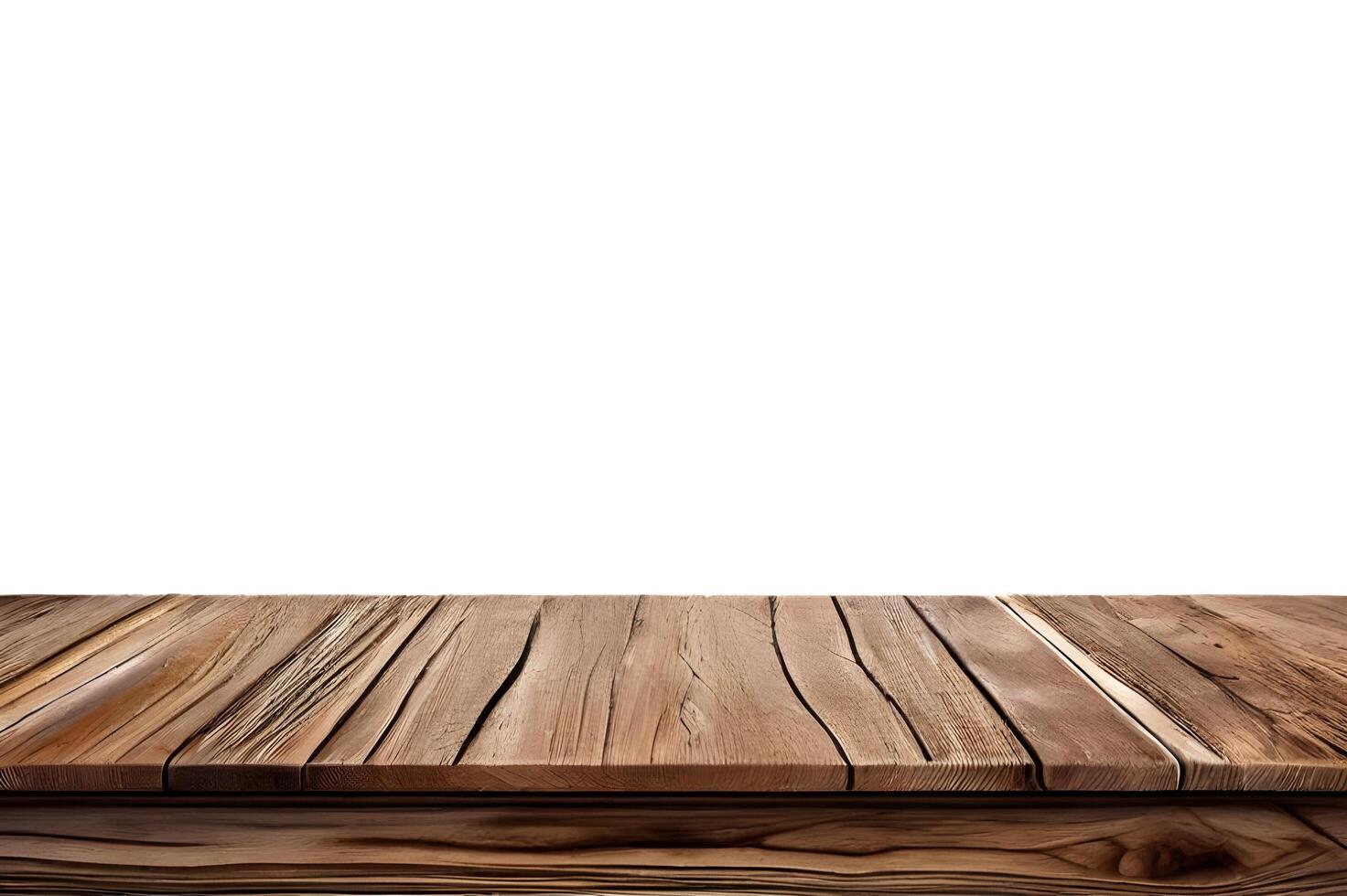 Realistic Wooden Tabletop or Surface Isolated on White Background for Product Display photo