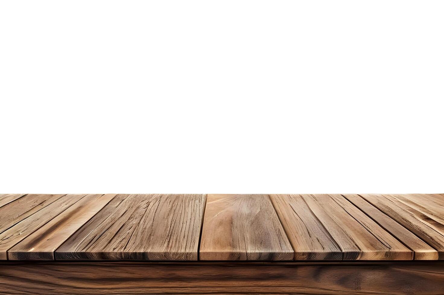 Realistic Wooden Tabletop or Surface Isolated on White Background for Product Display photo