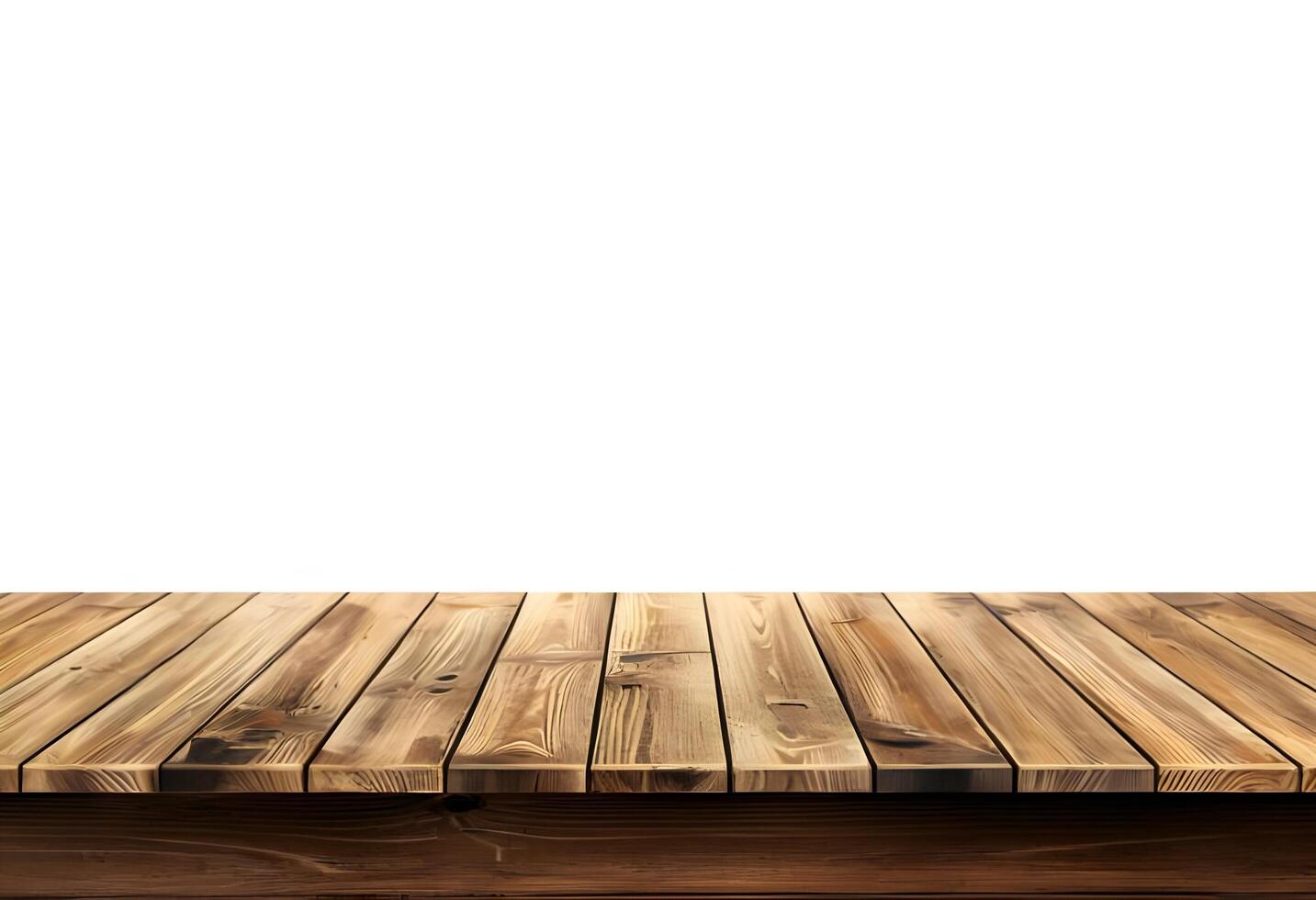 Realistic Wooden Tabletop or Surface Isolated on White Background for Product Display photo