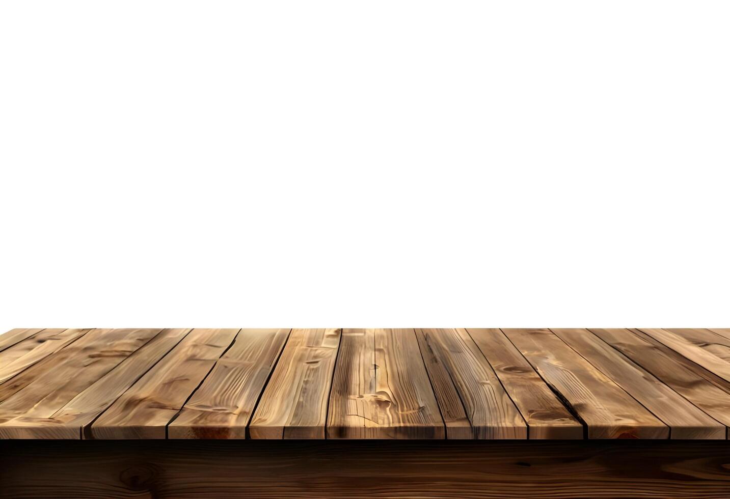 Realistic Wooden Tabletop or Surface Isolated on White Background for Product Display photo