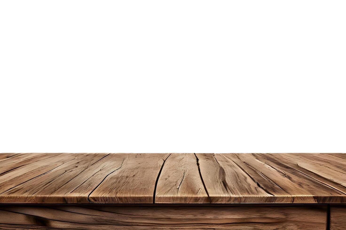 Realistic Wooden Tabletop or Surface Isolated on White Background for Product Display photo
