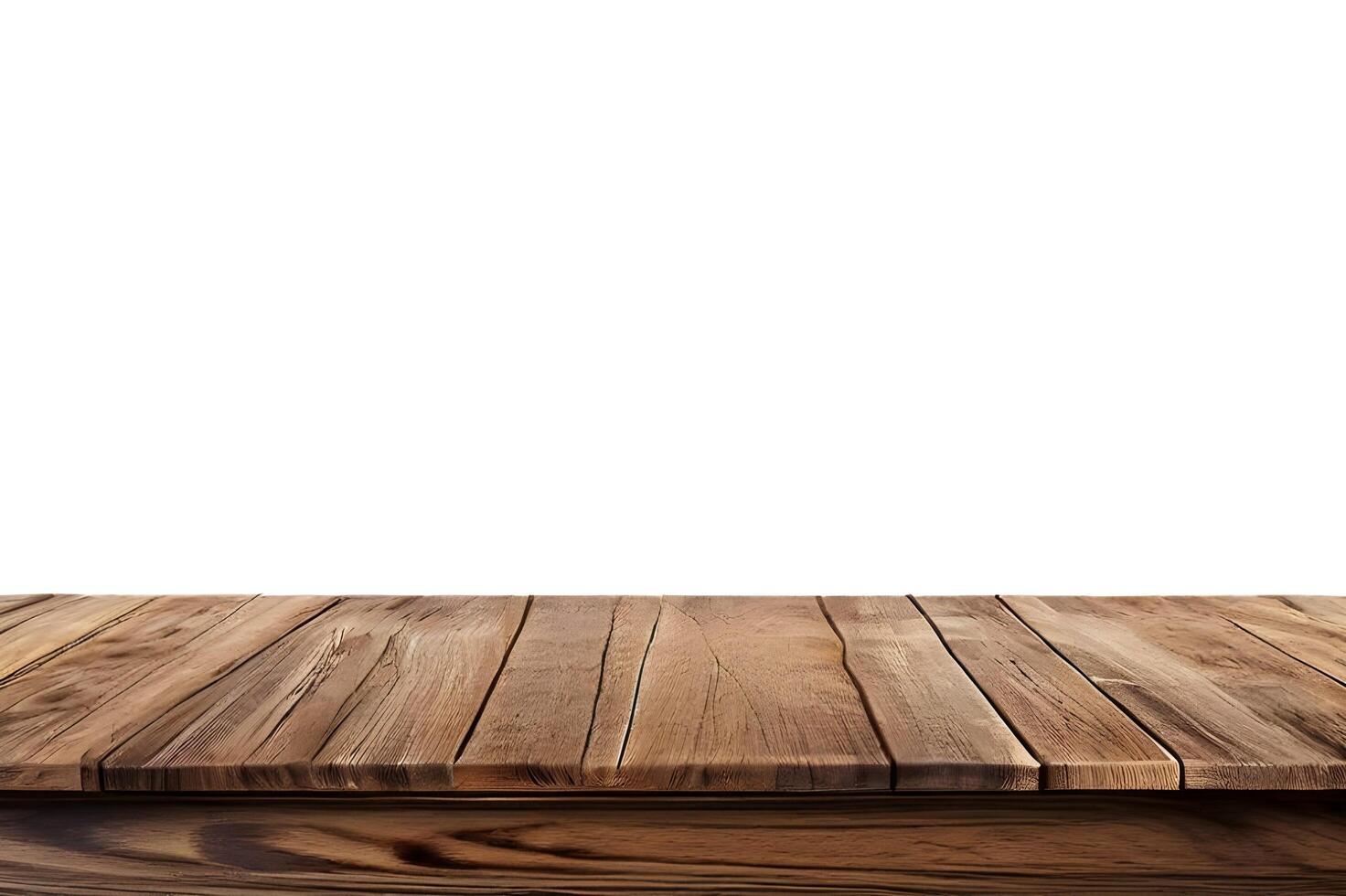 Realistic Wooden Tabletop or Surface Isolated on White Background for Product Display photo