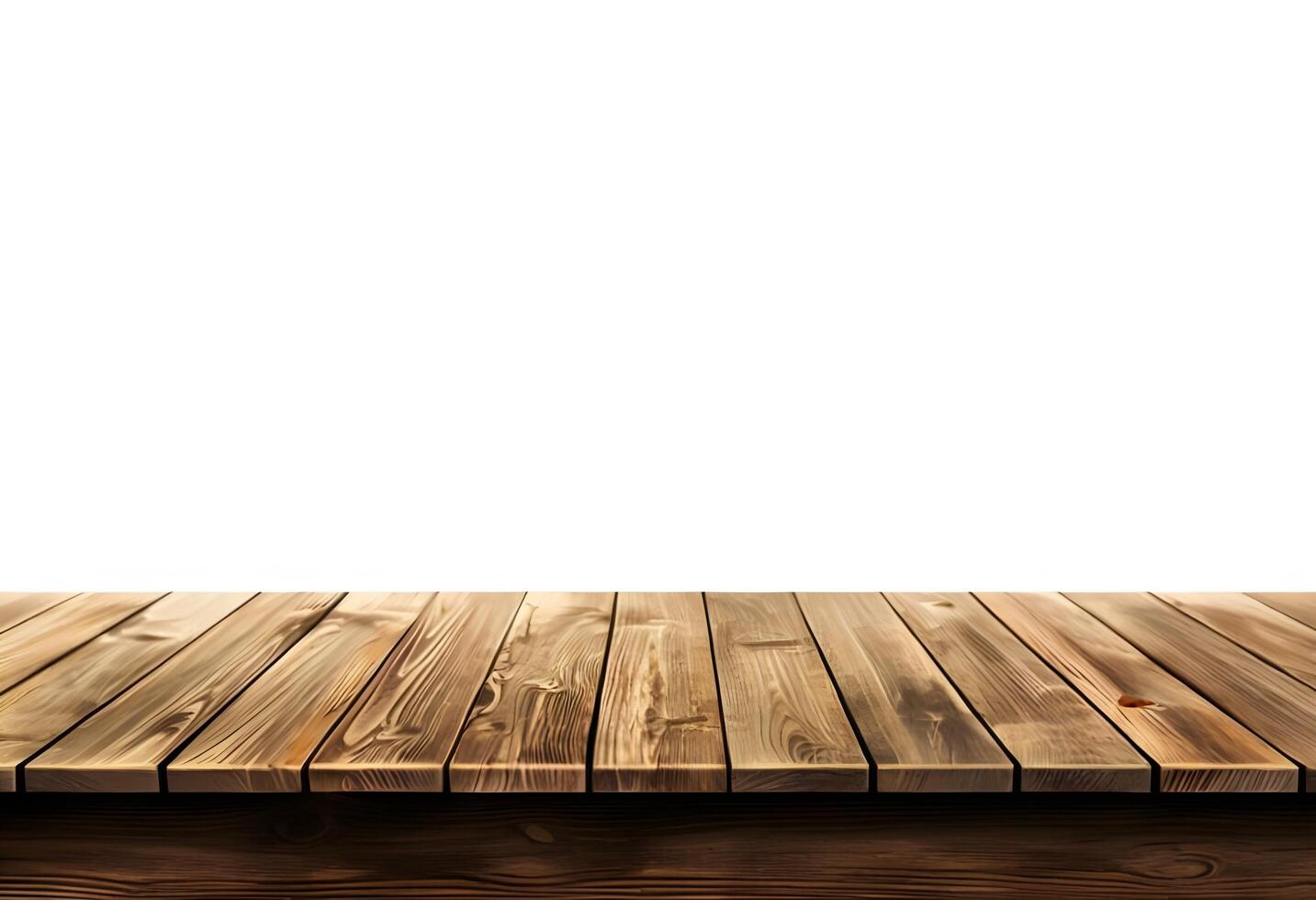 Realistic Wooden Tabletop or Surface Isolated on White Background for Product Display photo