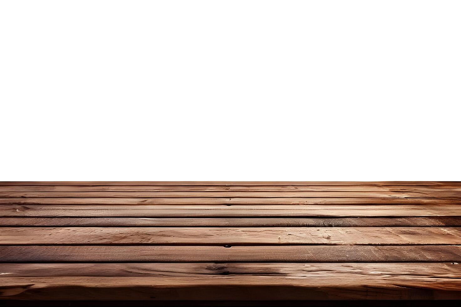 Realistic Wooden Tabletop or Surface Isolated on White Background for Product Display photo
