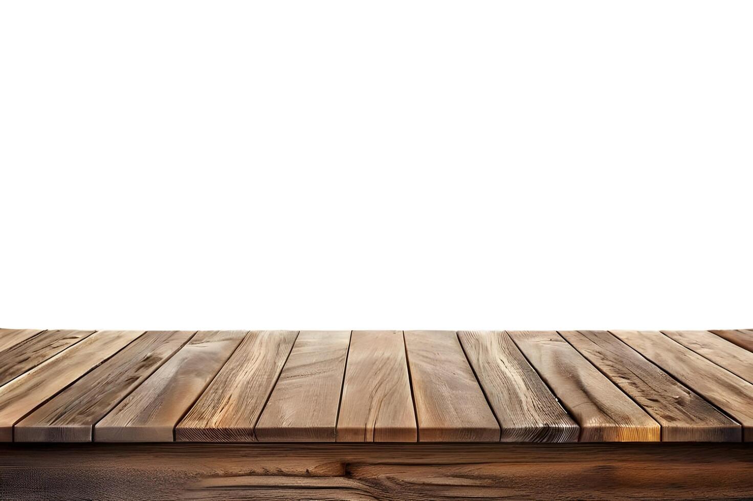 Realistic Wooden Tabletop or Surface Isolated on White Background for Product Display photo