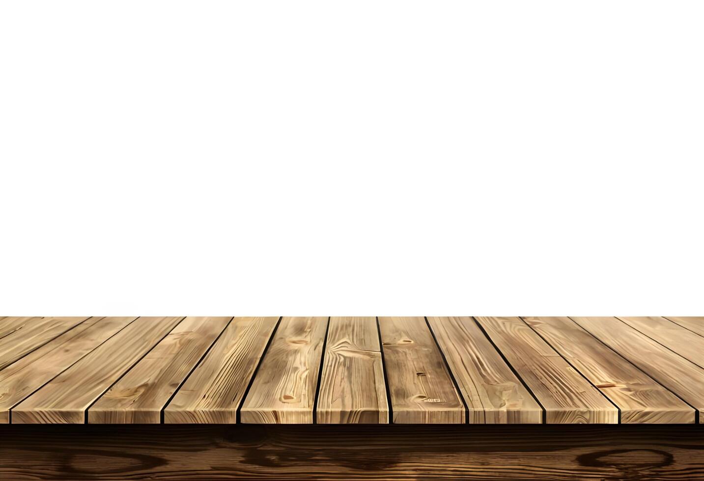 Realistic Wooden Tabletop or Surface Isolated on White Background for Product Display photo