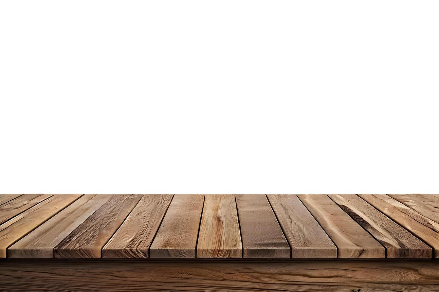 Realistic Wooden Tabletop or Surface Isolated on White Background for Product Display photo