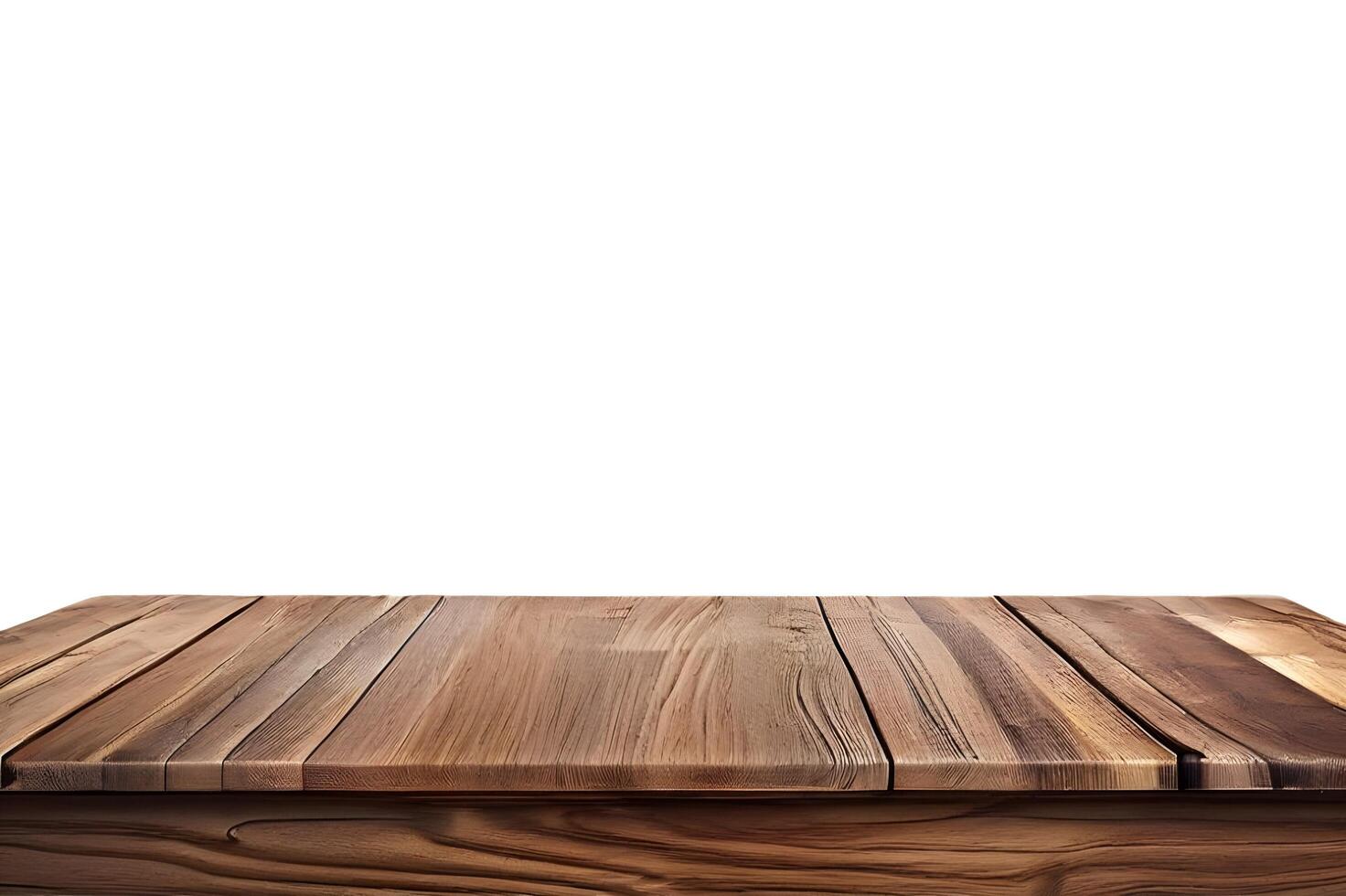 Realistic Wooden Tabletop or Surface Isolated on White Background for Product Display photo