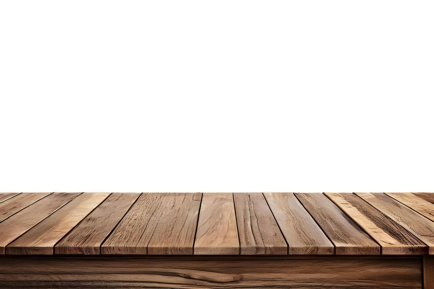 Realistic Wooden Tabletop or Surface Isolated on White Background for Product Display photo