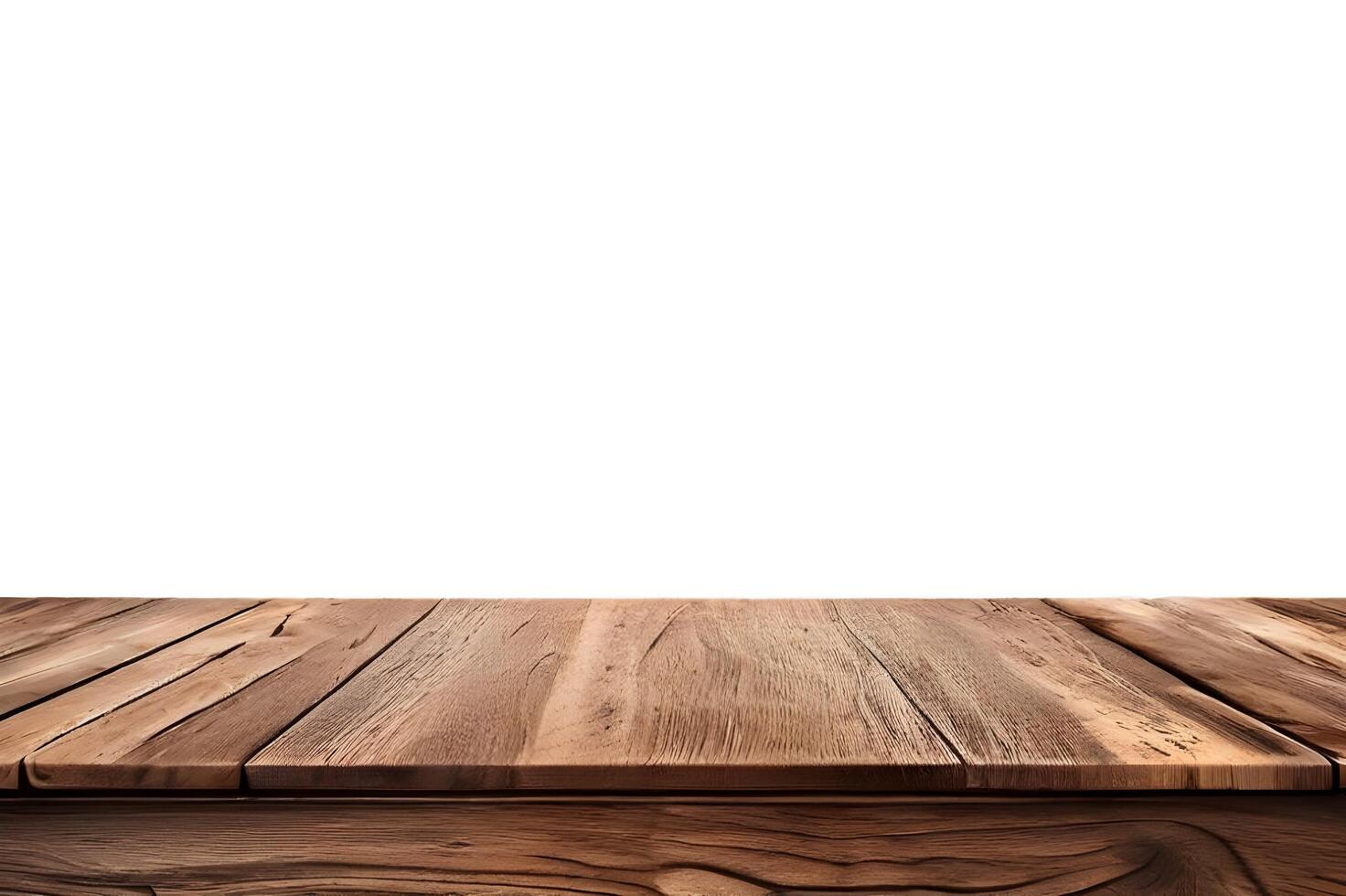 Realistic Wooden Tabletop or Surface Isolated on White Background for Product Display photo