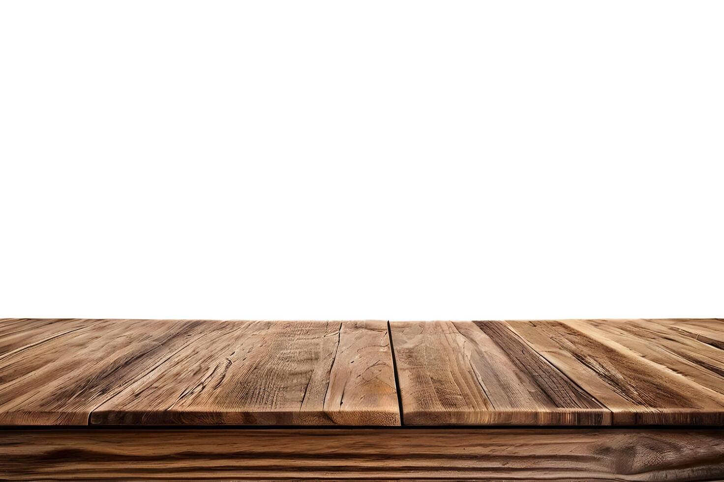 Realistic Wooden Tabletop or Surface Isolated on White Background for Product Display photo