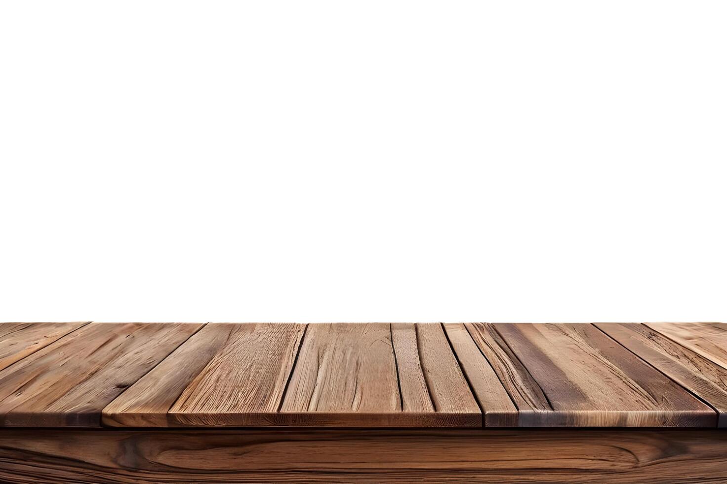 Realistic Wooden Tabletop or Surface Isolated on White Background for Product Display photo