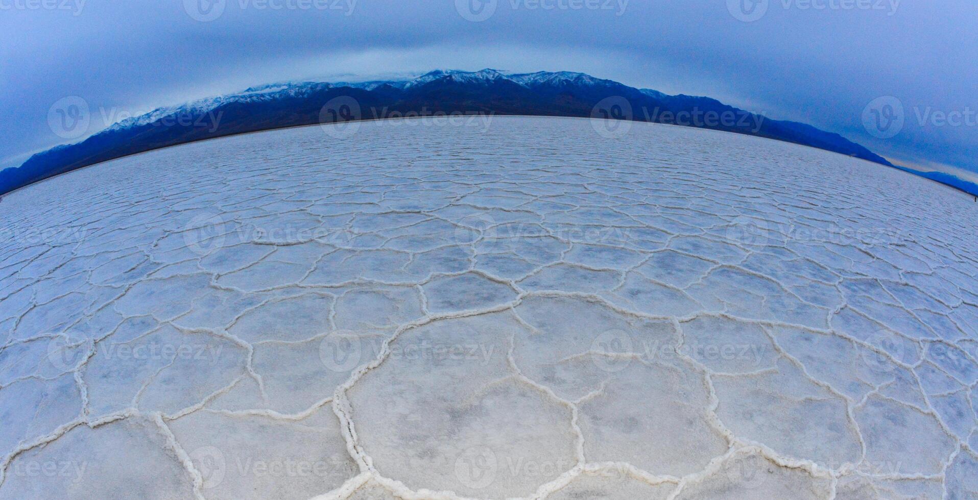 Death Valley National Park, Smooth salt valley with cracked and swollen salt, dead salt landscape, Photo with Fisheye lens