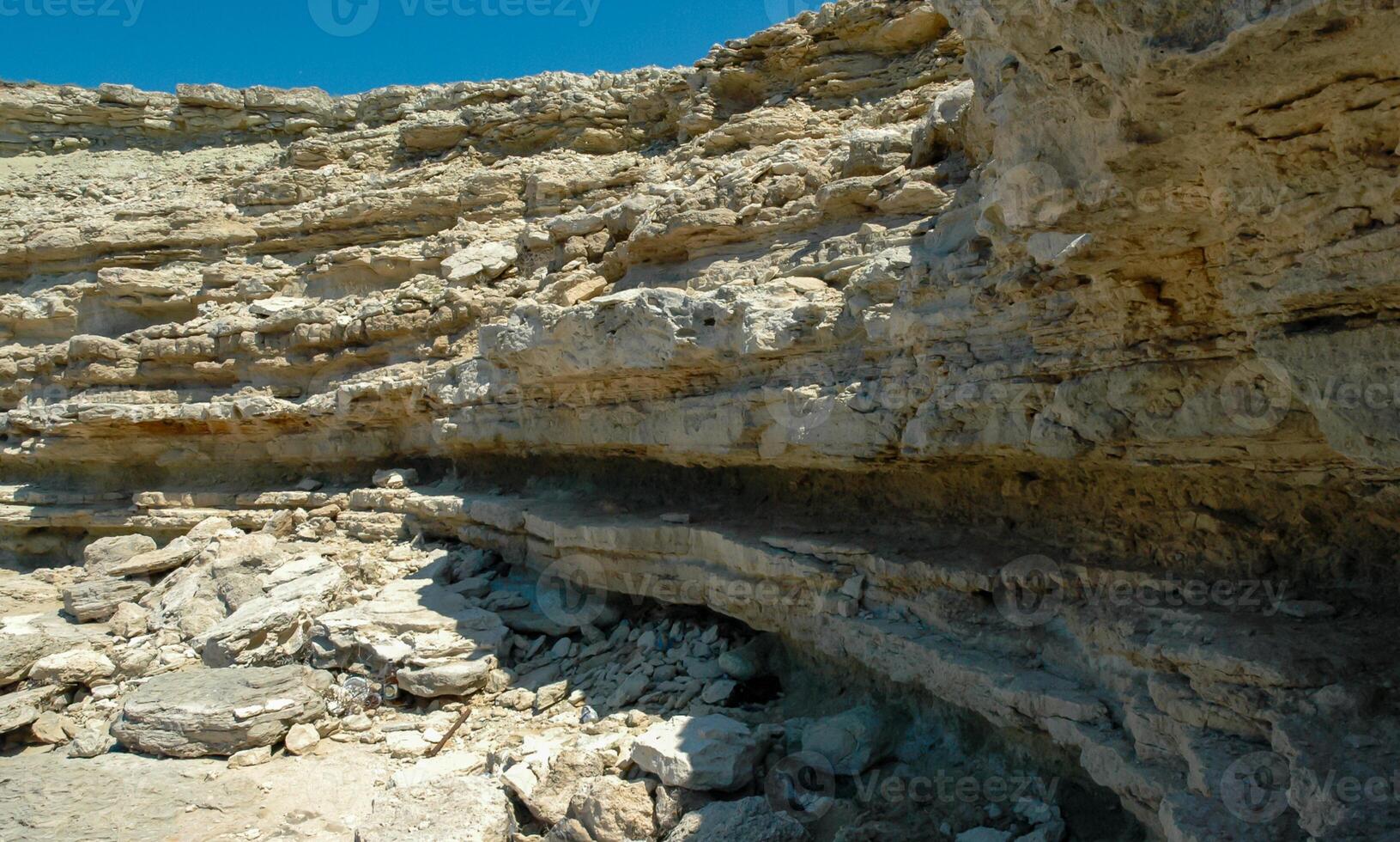 Steep karst limestone shores and rocks in the Dzhangul tract, western Crimea, Tarkhankut photo