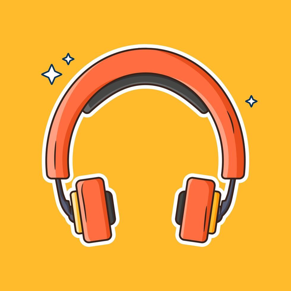 Illustration of a headphone in flat cartoon style. Technology icon design concept isolated vector