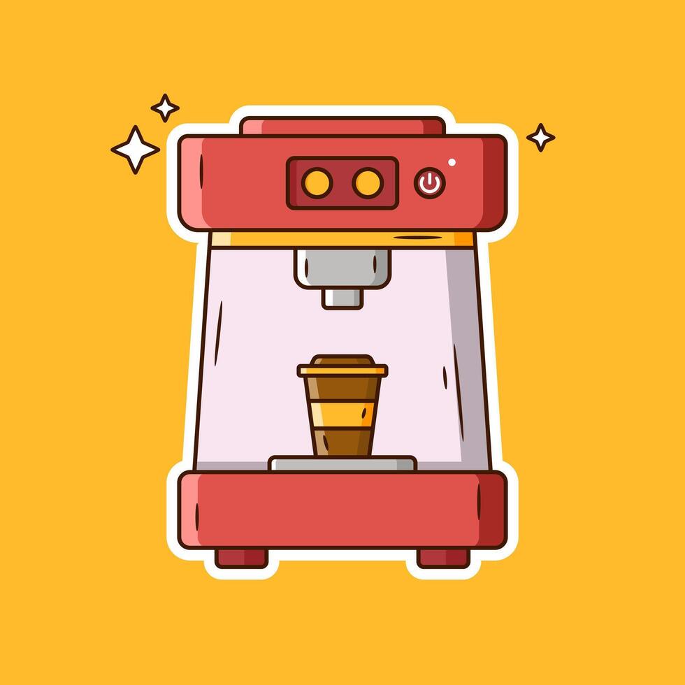 Coffee machine espresso and coffee cup cartoon illustration. Food and drink icon design concept vector