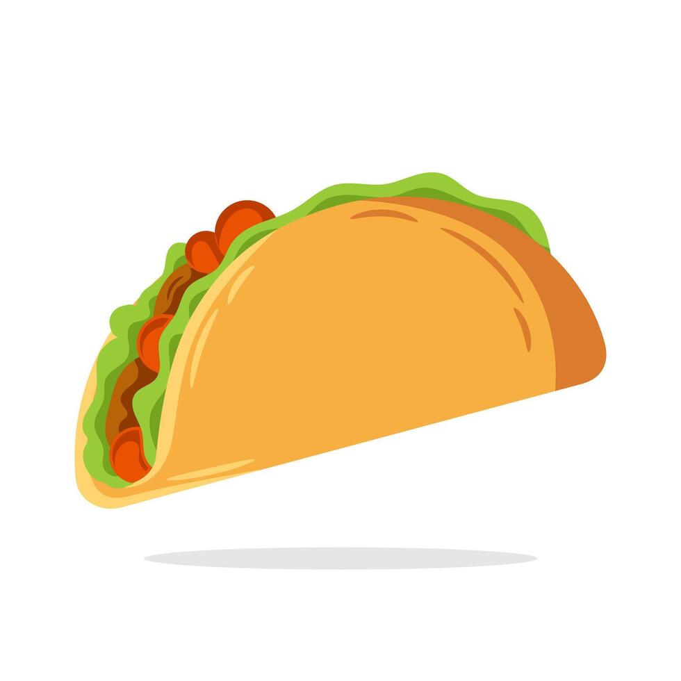 Illustration of a taco in cartoon style. Delicious fast food icon concept. Flat Design Illustration vector