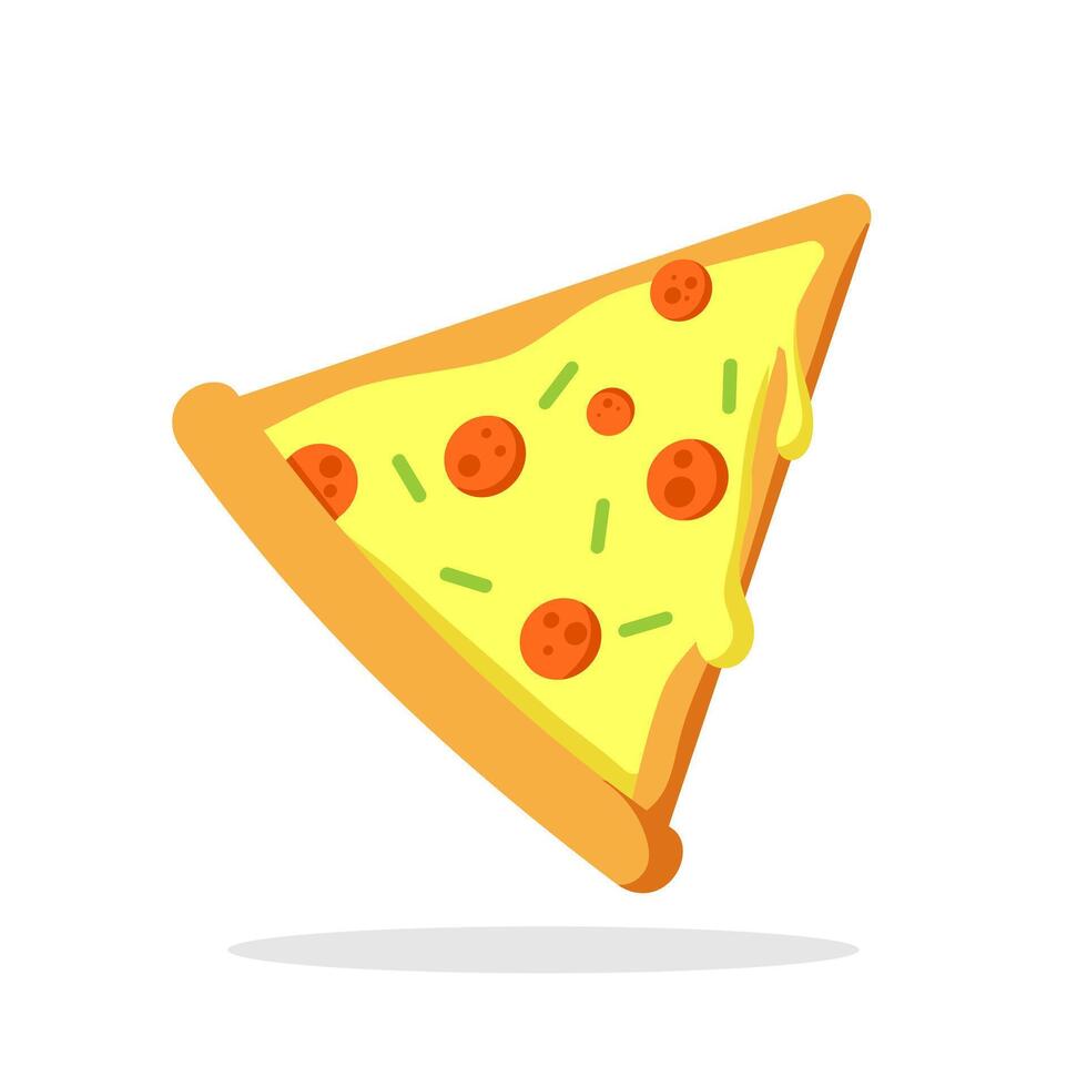 Slice of pizza illustration in cartoon style. Delicious fast food icon concept vector