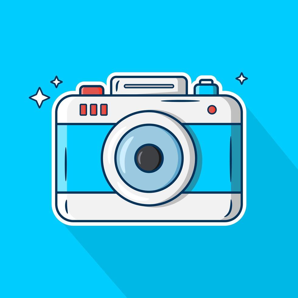 Camera cartoon illustration. Art technology icon concept. Flat design cartoon style vector