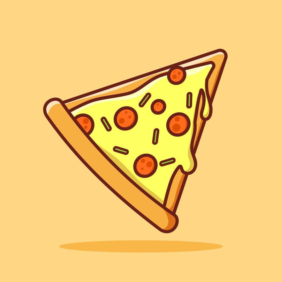 Slice of pizza illustration in cartoon style. Delicious fast food icon concept vector