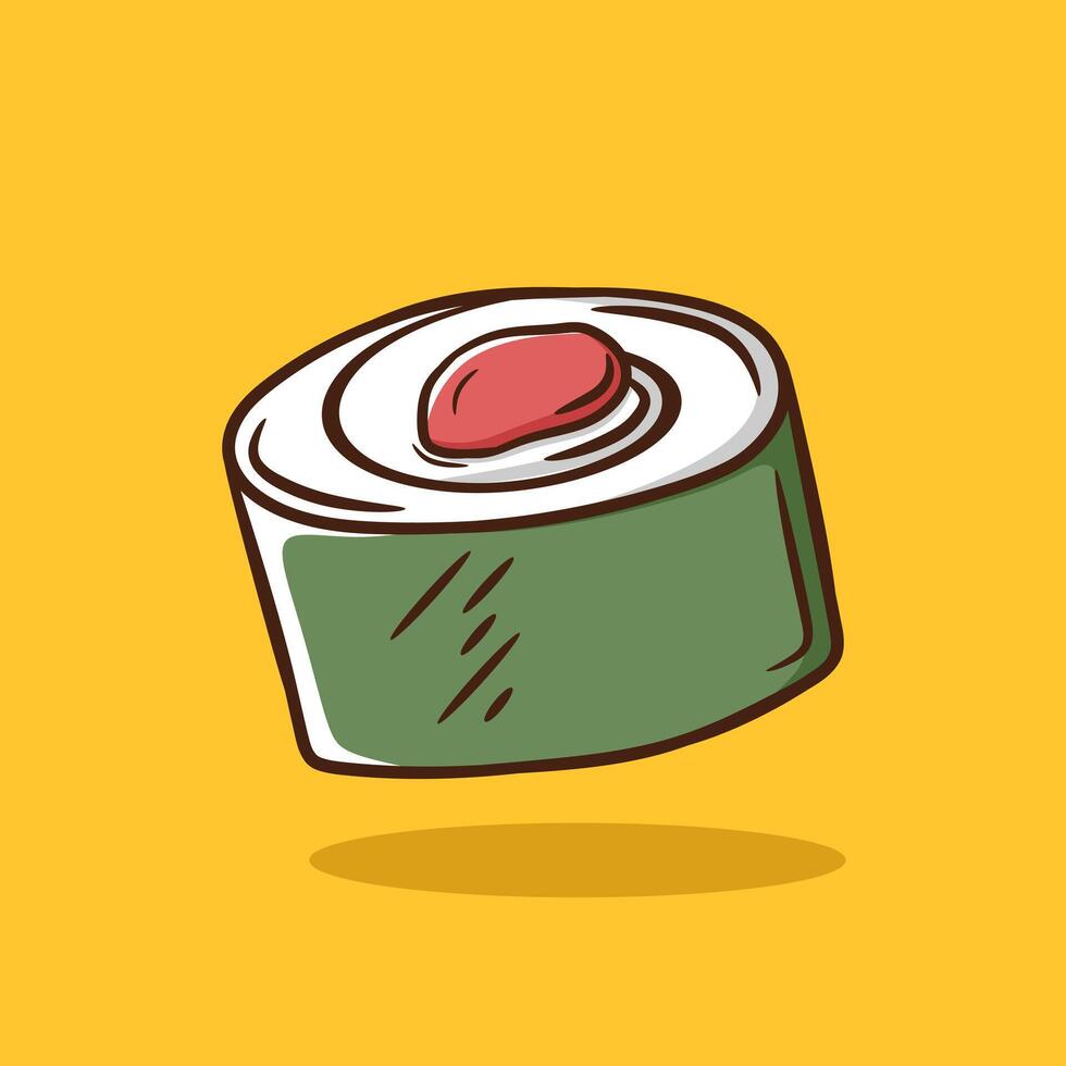 Cute Sushi Cartoon Illustration. Japanese Food Icon Concept Isolated. Flat Cartoon Style. Doodle Illustration vector