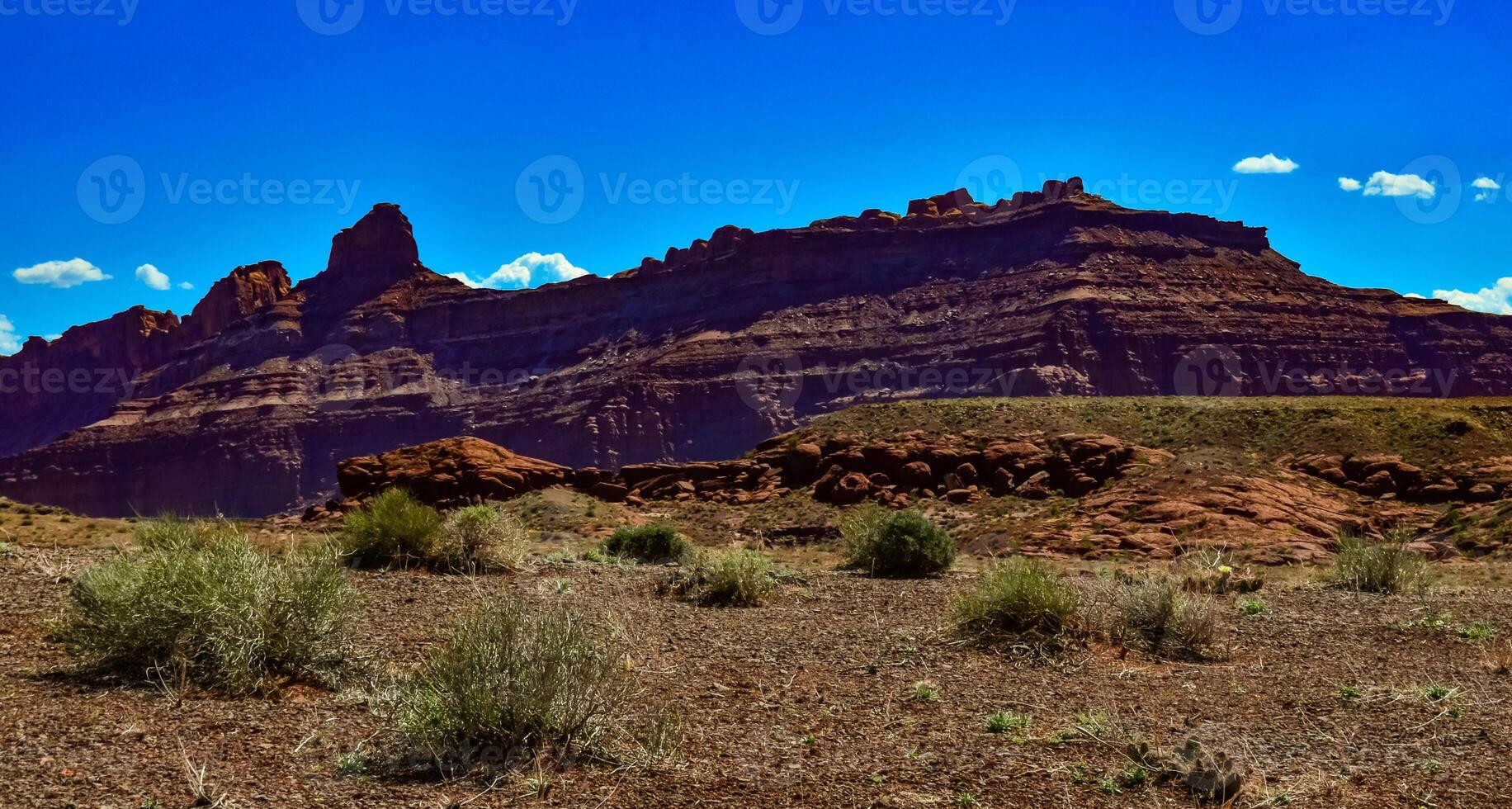 Layered geological formations of red rocks in Canyonlands National Park is in Utah near Moab. photo