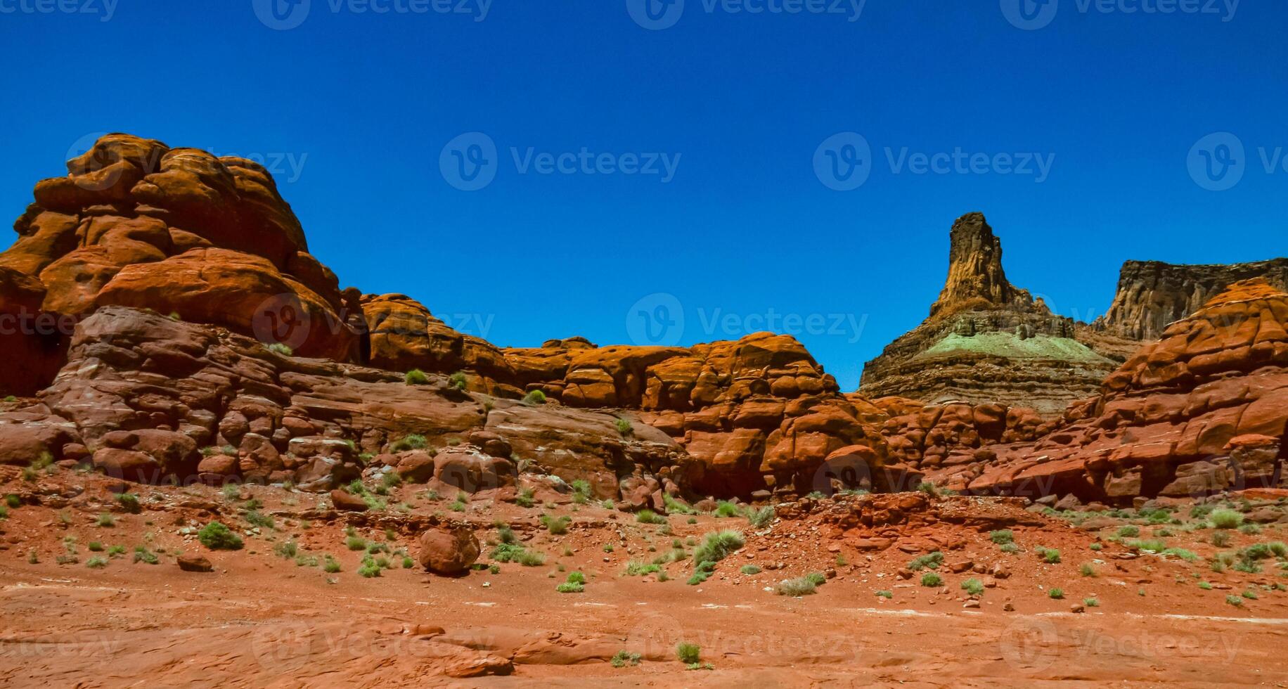 Layered geological formations of red rocks in Canyonlands National Park is in Utah near Moab. photo