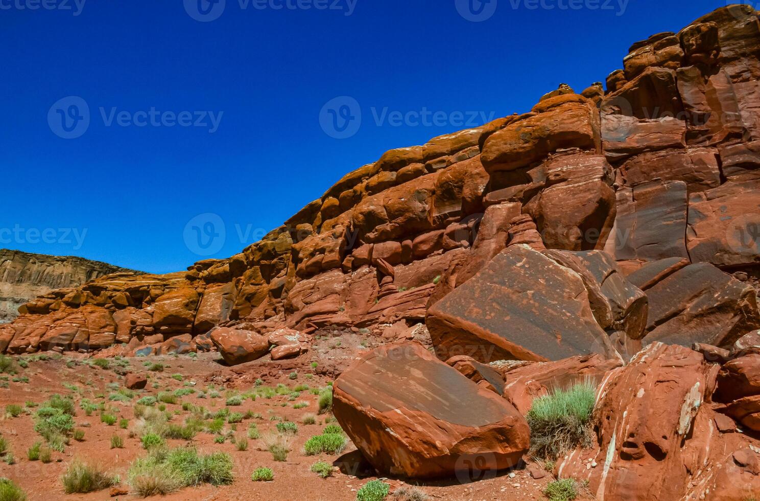 Layered geological formations of red rocks in Canyonlands National Park is in Utah near Moab. photo