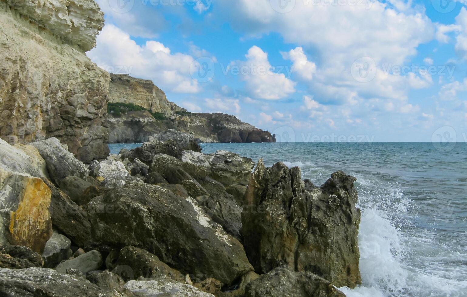 Black Sea near rocky shore in eastern Crimea. photo