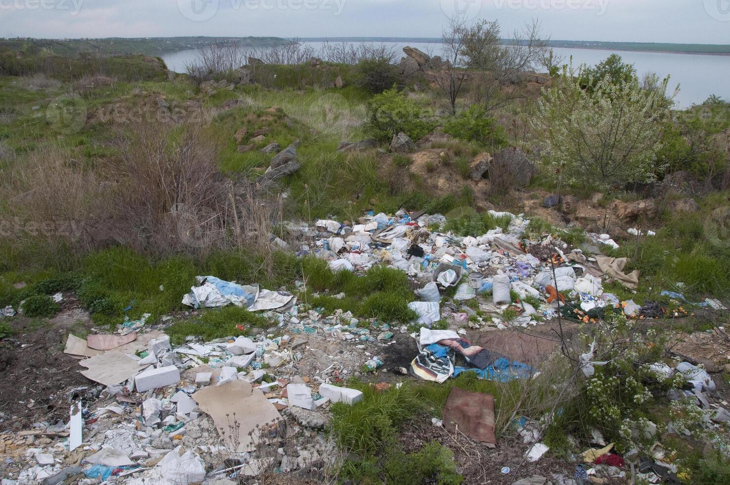 Plastic garbage in nature, pollution photo