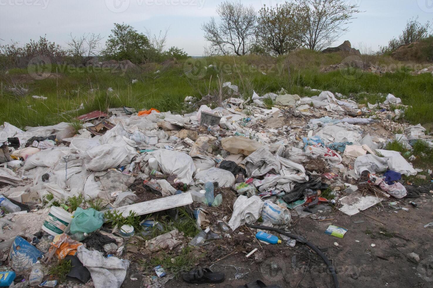 Plastic garbage in nature, pollution photo