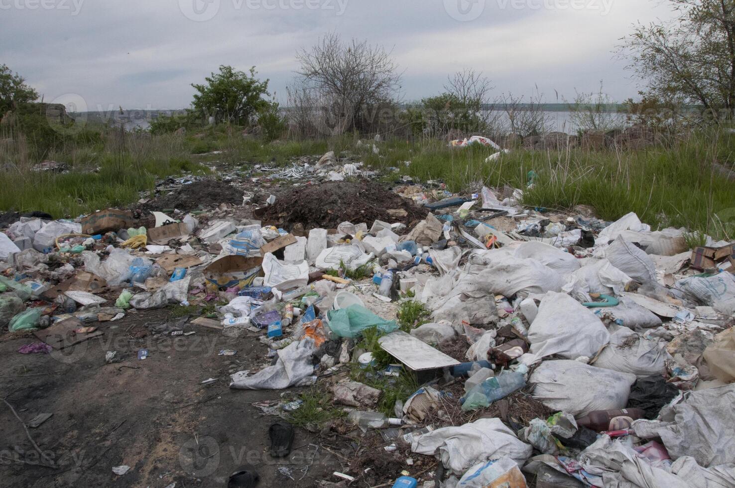 Plastic garbage in nature, pollution photo