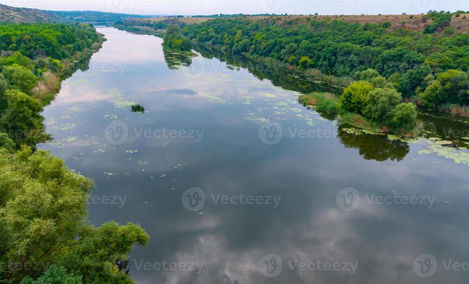 Old floodplain forest along the banks of the Southern Bug River in a granite canyon photo