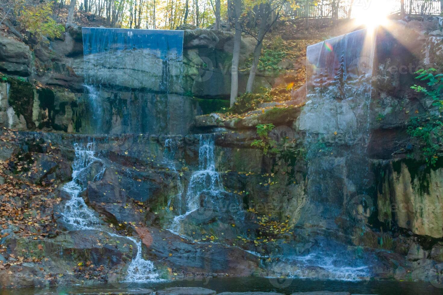 Waterfall on the territory of Sofievsky Park in autumn, Uman photo