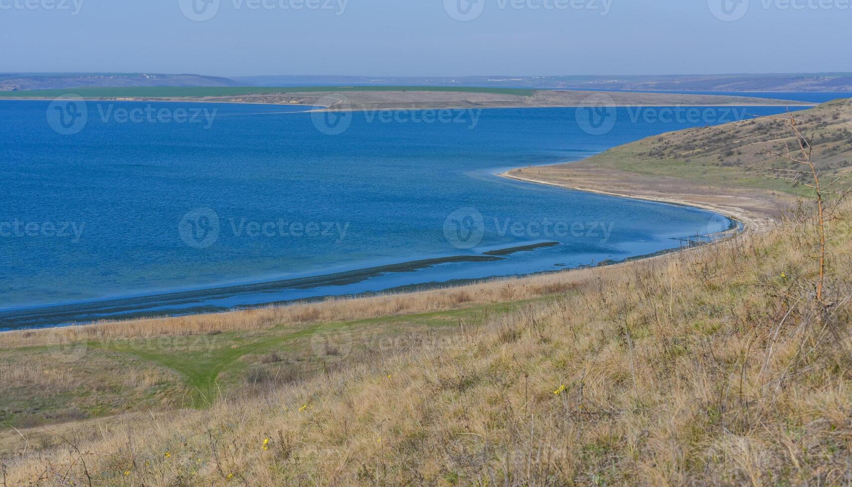 Steppe landscape, shore of the Tiligul estuary in spring, south of Ukraine photo