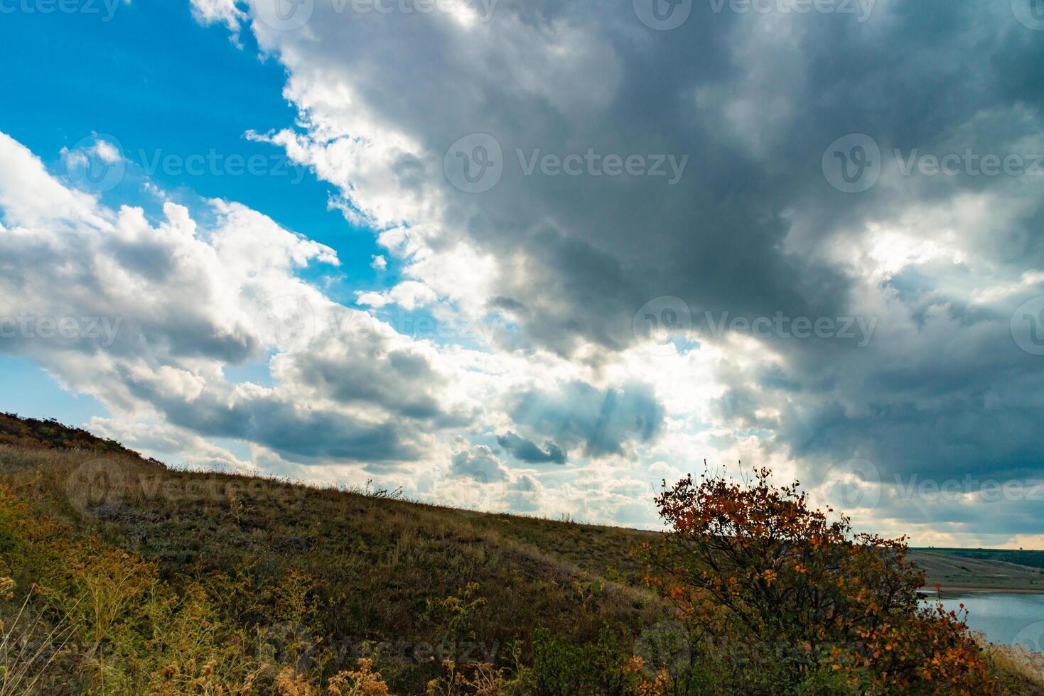 White cumulus storm clouds in the sky during the day, Ukraine photo