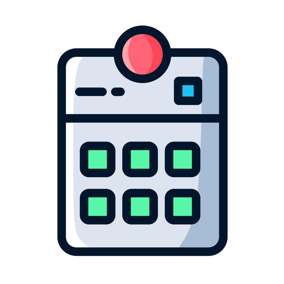 Cute calendar icon with gray, pink, blue, and green colors vector