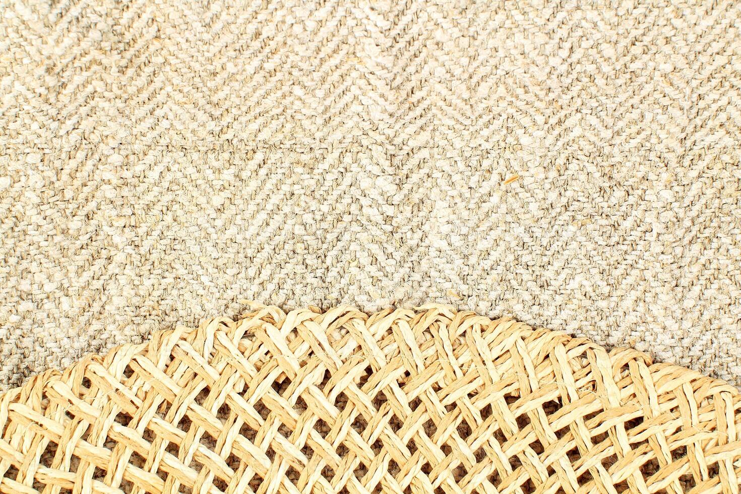 Natural Linen Material Textile Canvas Fabric Texture Background Close-up Detail of Fabric Natural Color Hemp Material Pattern Design Wallpaper. Can be Used as Background or For Graphic Design photo