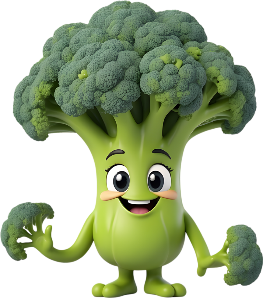 Cheerful Broccoli Character for Kids Crafts. . png