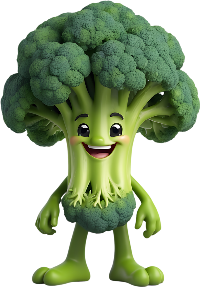 Whimsical Broccoli with a Joyful Expression. . png