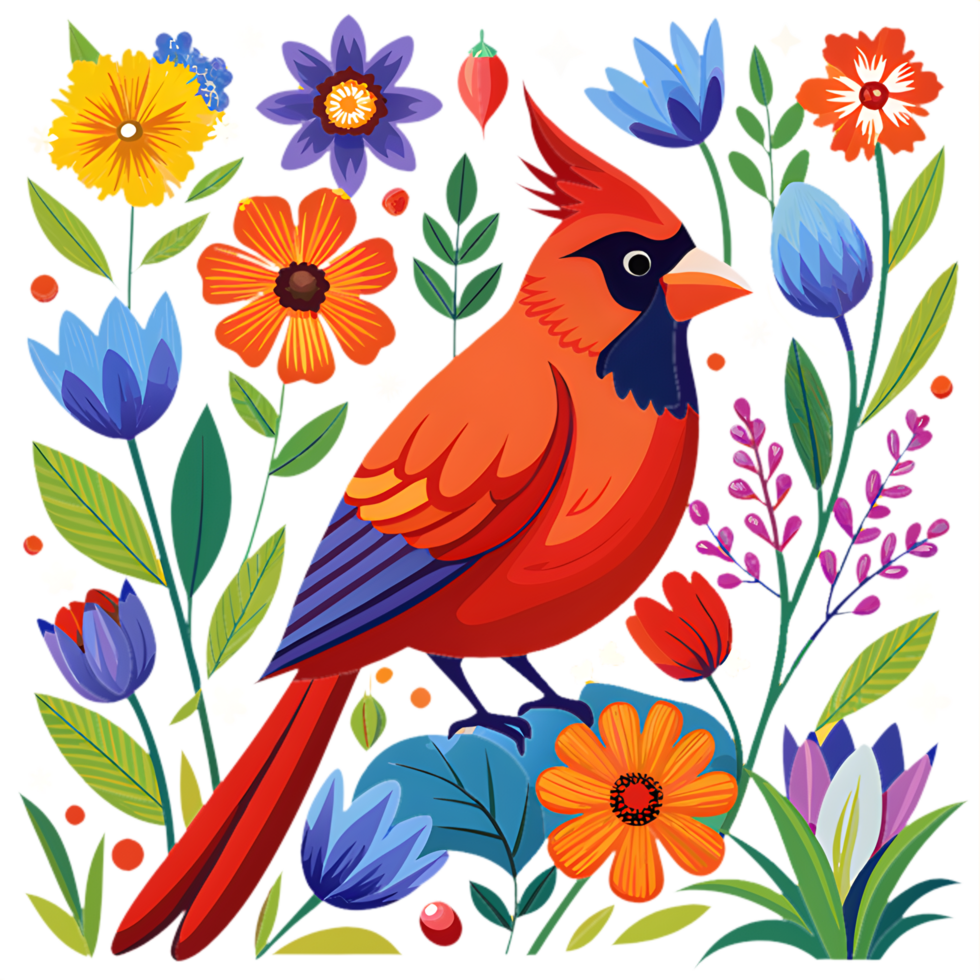 Colorful Northern Cardinal Bird Art. . png