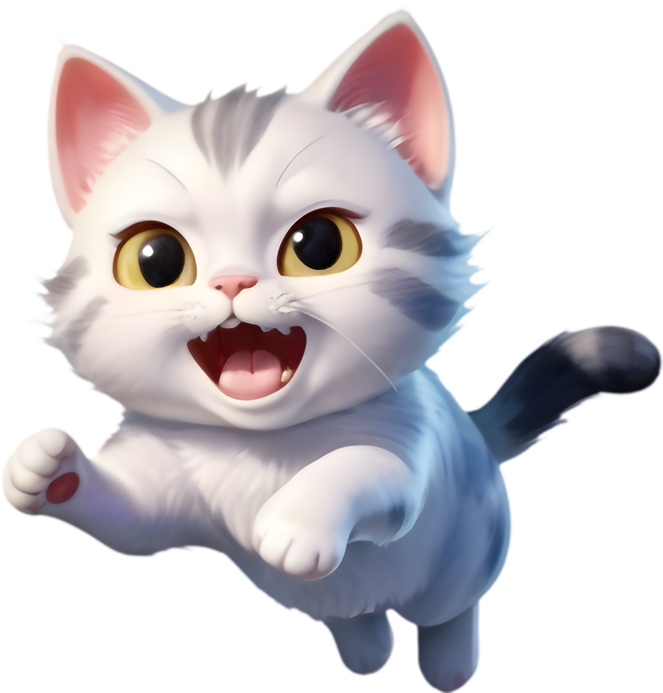 Adorable Cartoon Kitten with Bandaged Paw. .Playful Cartoon Cat Illustrations for Blogs. . png