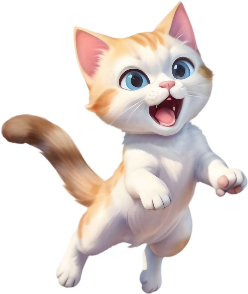 Adorable Cartoon Kitten with Bandaged Paw. .Cute Cartoon Cat Art for Wallpapers. . png