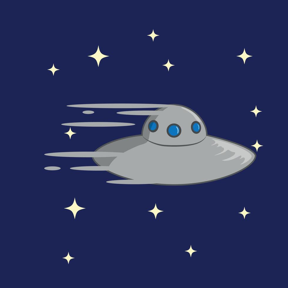 Flying UFO in the space surrounded by starlight. vector