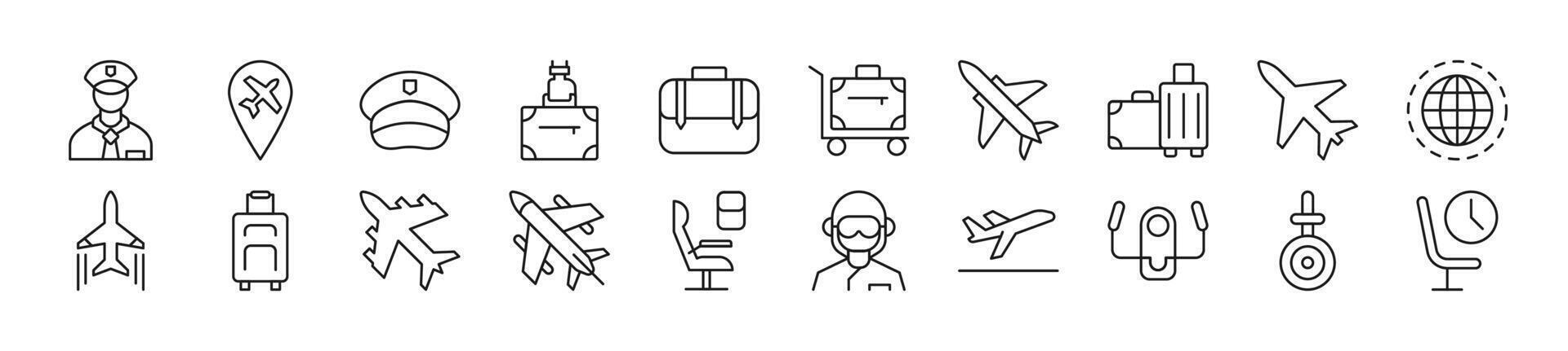 Pilot linear icons collection. Editable stroke. Simple linear illustration for web sites, newspapers, articles book vector