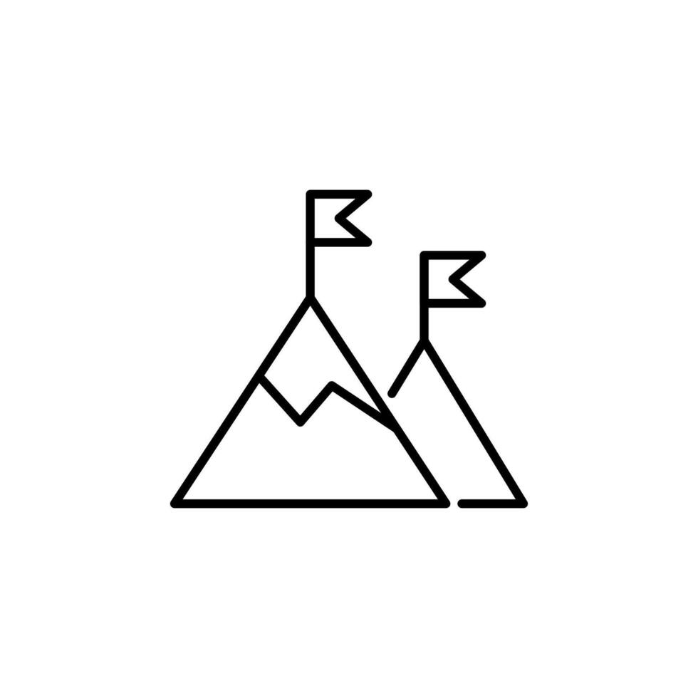 Flag on Mountain Line Sign for Advertisement. Suitable for books, stores, shops. Editable stroke in minimalistic outline style. Symbol for design vector
