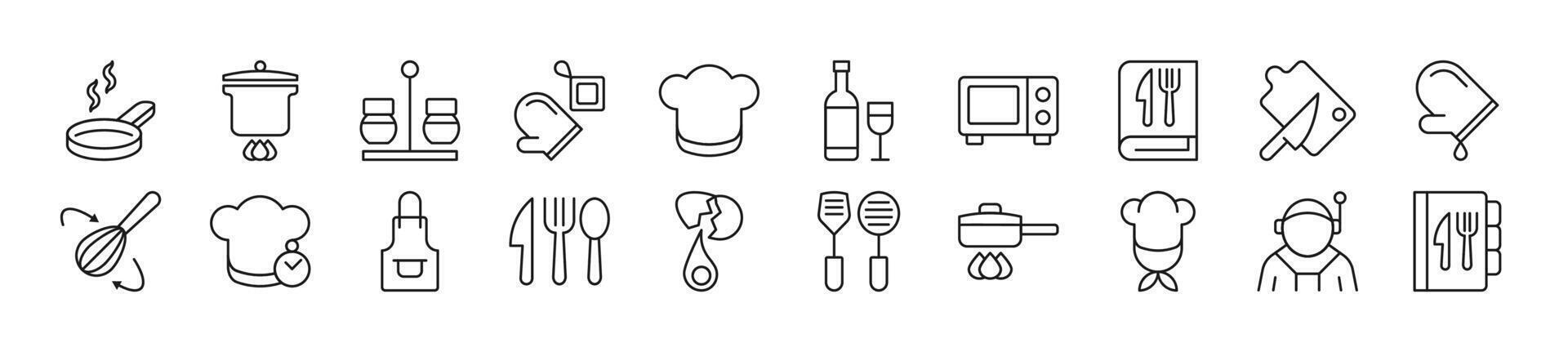 Bundle of linear symbols of chef. Editable stroke. Linear symbol for web sites, newspapers, articles book vector